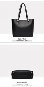 Back and bottom views of a minimalist black large capacity tote bag for women commuting