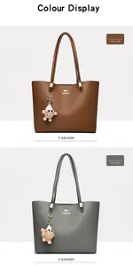 Detailed view of large capacity women's tote bags in cocoa brown and grey leather