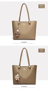 Detailed view of two elegant large capacity tote bags in apricot and khaki shades