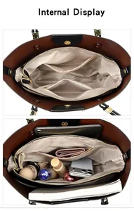 Detailed interior view of a large capacity tote bag with multiple organizational pockets