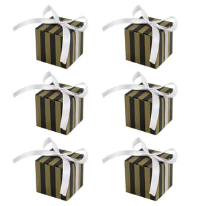 Set of six striped wedding favor boxes with white ribbon bows