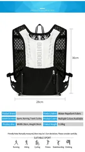 Detailed dimensions and features of breathable running hydration vest for marathon and hiking.