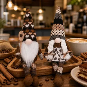 Gnomi in peluche a tema caffè fatti a mano per decorazioni domestiche e festive da tavolo