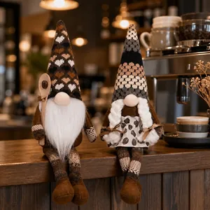 Gnomo del Caffè Fatto a Mano Bambola di Peluche Figurina Rudolph Senza Volto Con Cucchiaio di Legno per Caffetteria Cucina Casa Ornamento