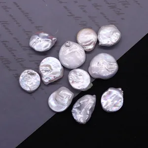 Natural Freshwater Pearl Loose Beads Unique Button Shape Iridescent White Cultured Freshwater Pearls For DIY Jewelry Making