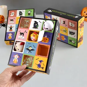 Boîte Aveugle Surprise DIY Halloween 12 Grilles Boîte d'Emballage Cadeau en Carton de Dessin Animé pour Accessoires de Fête Festive
