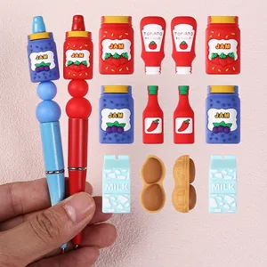 Perline di Silicone a Forma di Bottiglia di Cibo 3D per Creazione Gioielli Fai-da-Te Accessori per Penne e Braccialetti Senza BPA