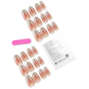 Nude and silver glitter ombre coffin press-on nails set with file and adhesive tabs