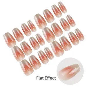 Short coffin-style press-on nails featuring a nude gradient with silver glitter tips