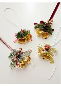 Elegant Christmas ornament set featuring golden bells, pine cones and festive bows
