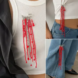 Broche Vintage à Long Gland Fait à la Main en Fer et Cuivre avec Strass et Perle Artificielle Accessoire de Mode pour Femme