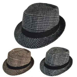 Cappello Fedora a Quadri Stile Britannico Vintage per Uomo Donna Autunno Inverno Cappello Jazz in Misto Cotone Cappello a Quadretti Con Nastro Decorativo