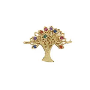 18k gold plated Tree of Life connector pendant with colorful gemstones for DIY jewelry making