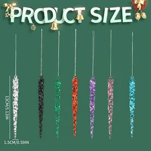 Detailed size and dimensions of colorful acrylic icicle Christmas tree ornaments