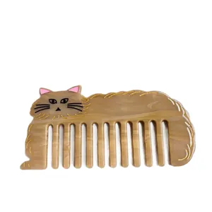 Peigne à cheveux fantaisie en forme de chat long en acétate marbré de 4mm de qualité supérieure