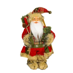 Stehende rustikale Weihnachtsmann Figur 9cm mit Kunstfell und Karomuster Weihnachtsdeko