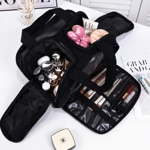 Bolsa De Maquillaje Gran Capacidad Nailon Acolchado Compartimento Múltiple Viaje Organizador Cosméticos Para Mujeres