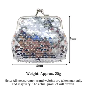 Macro detail of a mini silver sequined coin purse featuring a vintage metal kiss-lock clasp