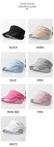 Detailed color options for the outdoor sun visor hat with retractable brim feature