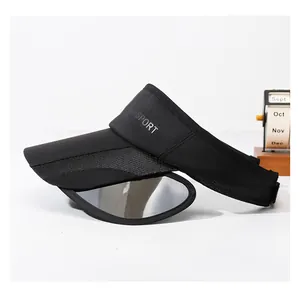 Close-up detail of black outdoor sun visor with a functional retractable brim design.
