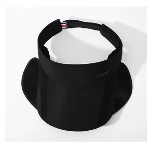 Detail view of black women's sports sun visor with retractable brim for extra sun shade