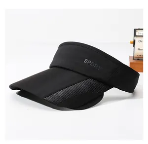 Black sports sun visor with extendable brim and breathable mesh for outdoor sun protection