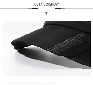 Close-up of sturdy brim on black outdoor sports sun visor cap with built-in shaping