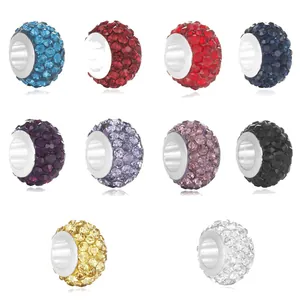Set of 10 colorful rhinestone pave clay spacer beads for DIY handmade jewelry bracelets