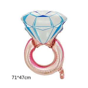 Globo de papel de aluminio con anillo de diamantes de oro rosa para decoración de bodas