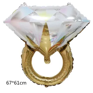 Globo de papel de aluminio con forma de anillo de diamante irisado para bodas 67x61cm