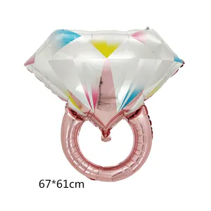Globo grande de papel de aluminio con forma de anillo de diamante oro rosa, 67x61cm.