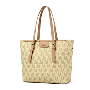 Detailed side view of a fashion printed tote bag with large capacity for commuting.