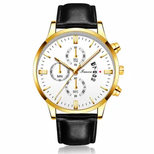 Fashion Men's Business Casual Quartz Watch With Date Display Alloy Case Faux Leather Strap Three Eye Decoration Wristwatch