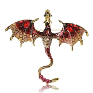 Squisita spilla a drago in smalto rosso con strass per abiti
