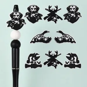 Food Grade Silicone Hunting Season Focal Beads Black White Hunting Dog Wild Duck Antler Bass Fish DIY Jewelry Shoe Charms For Bracelet Pen Decor