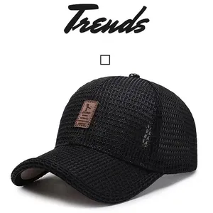 Berretto da baseball professionale in rete nera traspirante per uomo con logo in pelle