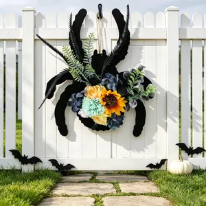 Ghirlanda ragno Halloween con girasoli artificiali per decorazione murale e giardino
