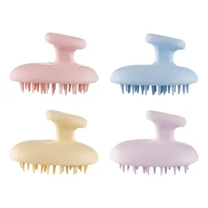 Four pack of colorful handheld silicone scalp massage brushes for hair washing and cleaning