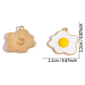 Cartoon fried egg enamel charms for DIY necklaces and keychains, 2.2cm size pendant