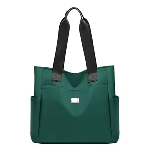 Minimalist dark green Oxford cloth tote bag with large capacity for commuting
