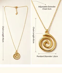 Detailed measurements of vintage gold spiral pendant necklace with adjustable 45cm chain link