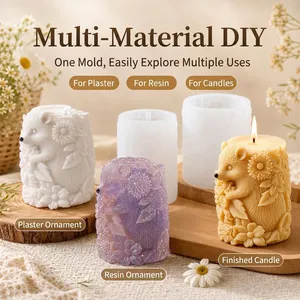 3D-Igel- und Blumen-Relief-Silikonform für DIY-Duftkerzen und Kunstharz-Handwerk