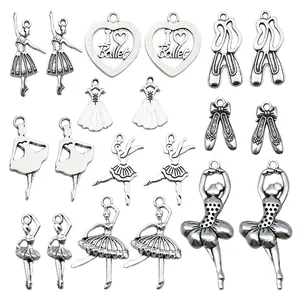 Set de dijes de ballet en plata antigua con bailarinas y zapatillas para bisutería