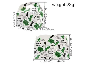 Vue détaillée montrant les dimensions de la boîte cadeau dinosaure pour bonbons
