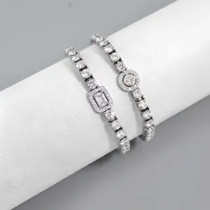 Elegant Tennis Bracelet Stainless Steel Zircon Geometric Halo Round Oval Square Main Stone Fashion Jewelry Gift