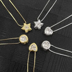 Elegante gold- und silberne Halsketten mit Herz-, Stern- und Rund-Kristallanhängern.