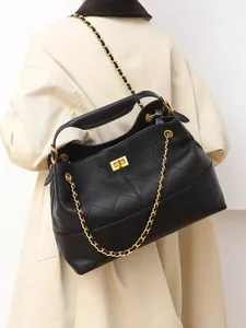 Dames Ruitpatroon Emmer Tas PU Suède-look Patchwork Handtas Met Gouden Ketting Grote Capaciteit Pendelen Schoudertas