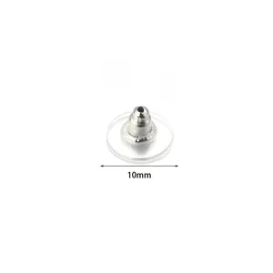 Detailed view of a 10mm transparent silicone earring back with metal bullet stopper