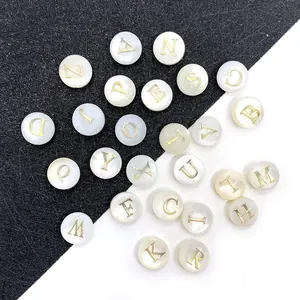 Natural White Shell Alphabet Beads Gold Letter Mother Of Artificial Pearl Round Loose Beads For DIY Jewelry Making Accessories