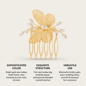 Elegant gold wire butterfly hair comb featuring sparkling marquise and oval cubic zirconia